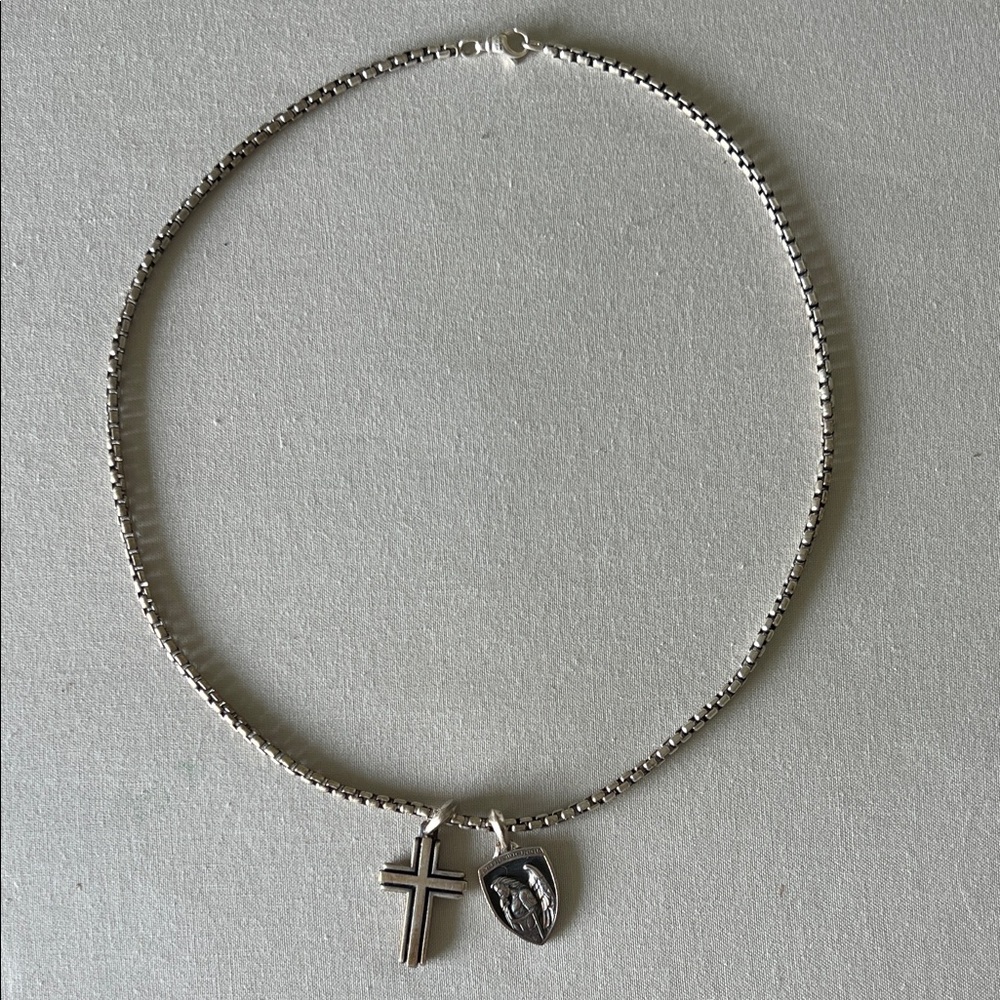 David Yurman Silver 22” Necklace with cross and Saint Michael pendants